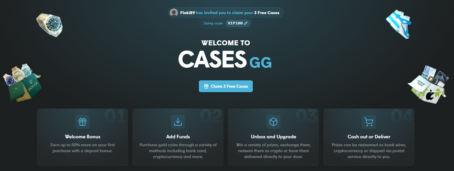 Cases.gg free cases with promo code VIP100